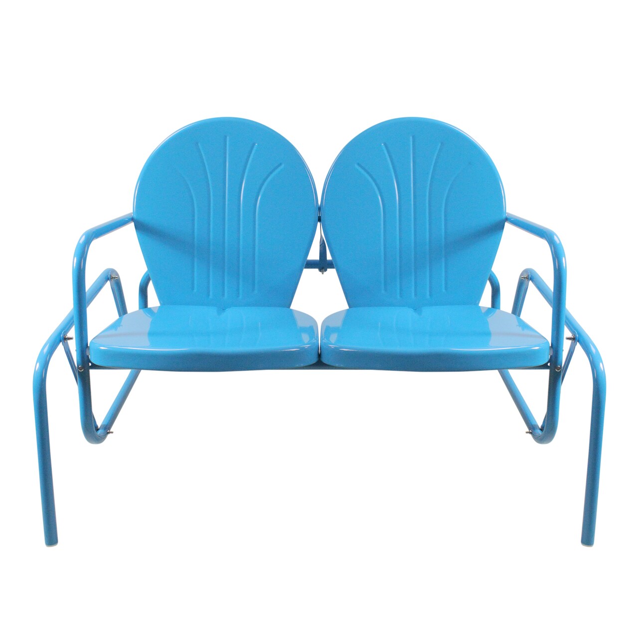 Northlight 2-Person Outdoor Retro Metal Tulip Double Glider Patio Chair, Turquoise Blue